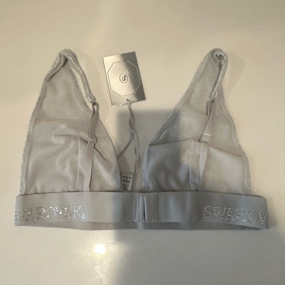Skims x Swarovski Cotton Rib Crystal Plunge Bralette Light Heather Grey XL NEW - Picture 5 of 10